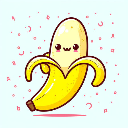 Cute cartoon banana character isolated on white background. Vector illustration.の素材