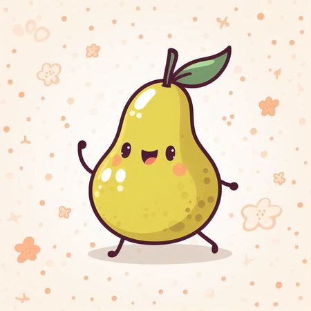 Cute happy pear character. Vector flat cartoon kawaii character illustrationの素材