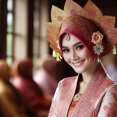 Beautiful asian bride wearing traditional thai wedding costume with veilの素材