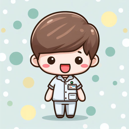 Cute boy with doctor uniform. Vector cartoon character design illustration.の素材