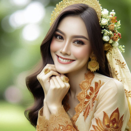 Beautiful asian woman wearing thai costume in the garden.の素材