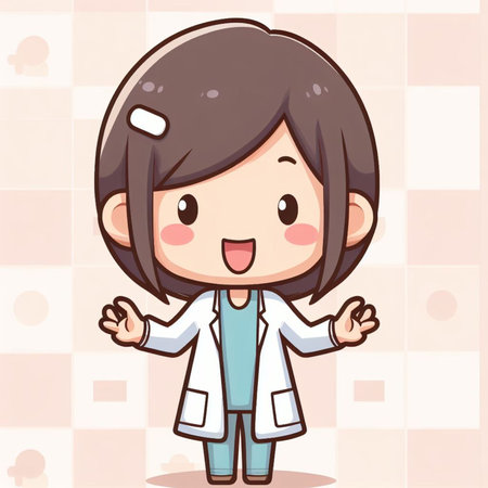 Cute Doctor Girl Cartoon Character. Vector Illustration Isolated On Transparent Backgroundの素材