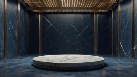 Luxury marble product placement podium, platform, stage on dark blue texturedの素材