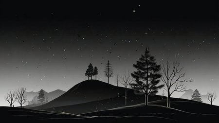 Minimalist illustration in a black background, featuring simple and elegant design elementsの素材