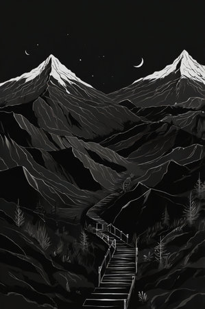 Minimalist illustration in a black background, featuring simple and elegant design elementsの素材