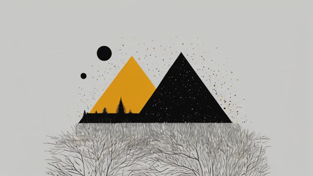 Minimalist illustration in a black background, featuring simple and elegant design elementsの素材