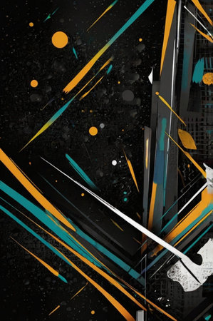 An abstract poster illustration with a black background designed for smartphone wallpaper, featuring modern and artistic elements to create a visually striking and unique displayの素材