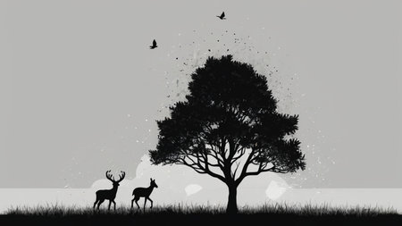 Minimalist illustration in a black background for smartphone wallpaper, featuring simple and elegant design elements to create a sleek and modern aesthetic.の素材