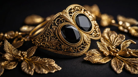 A wedding black background with golden color and luxurious ornament, creating an elegant and sophisticated ambiance perfect for a lavish celebrationの素材