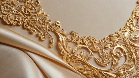 A vintage wedding greeting card with golden color and luxurious ornament, exuding timeless elegance and sophistication, perfect for celebrating a special occasionの素材