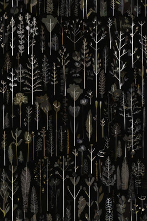 Seamless pattern with black and brown leaves on black background.の素材