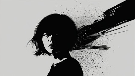 Minimalist illustration in a black background, featuring simple and elegant design elementsの素材