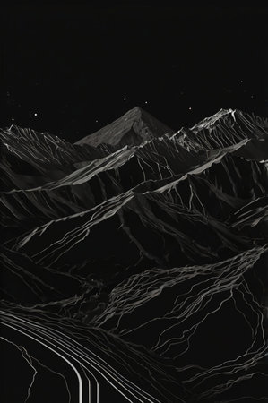 Mountains in the night. 3d rendering. Computer digital drawing.の素材