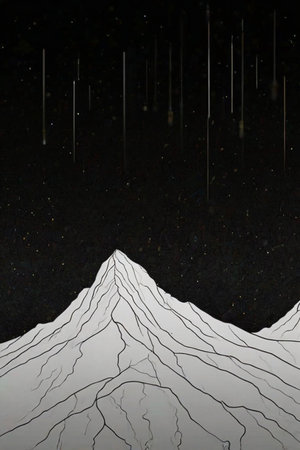 Illustration of a snow-capped mountain in the night skyの素材