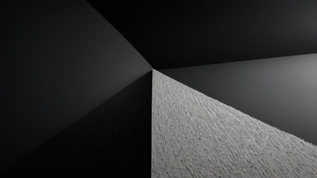 Abstract 3d rendering of empty room with concrete floor and black wallの素材