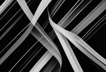 abstract background with white curved lines on a black background, monochromeの素材