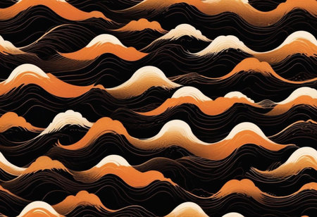 abstract background with wavy lines in orange and black colors.の素材