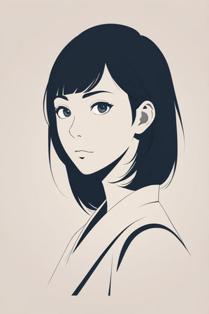 Portrait of a beautiful young woman. Vector illustration in sketch style.の素材