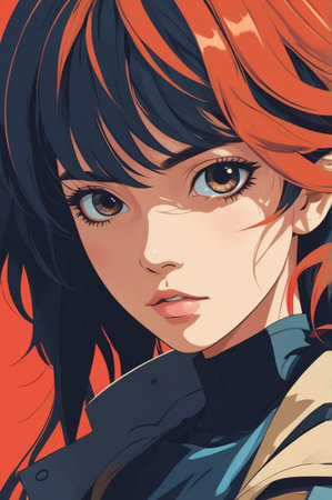 Portrait of a beautiful girl with red hair. Vector illustration.の素材