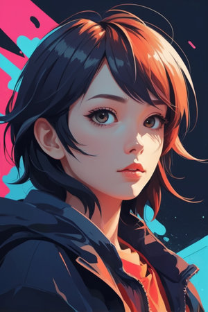 Portrait of a beautiful anime girl with long hair. 3d renderingの素材