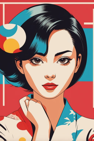 Beautiful young woman in pop art retro style. Vector illustration.の素材