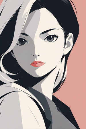 Portrait of beautiful young woman in retro style. Vector illustration.の素材