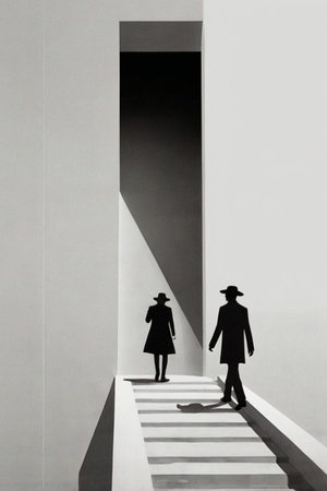 Fashionable silhouettes of girls in hats and scarves on a white wallの素材