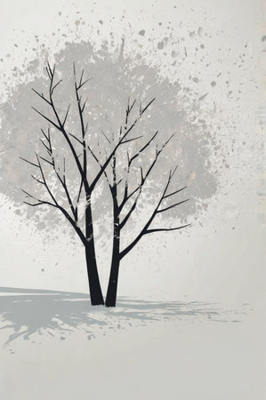 Silhouette of a tree on a white background. Digital paintingの素材