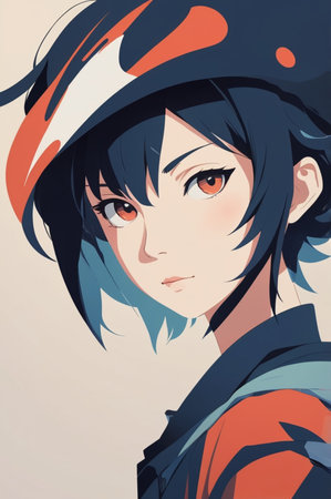 Portrait of a young woman in a helmet. Vector illustration.の素材