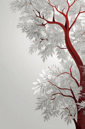 3d illustration of a tree with white leaves on a gray backgroundの素材