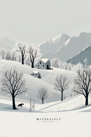 Winter landscape with village and mountains. Vector illustration. Eps 10.の素材