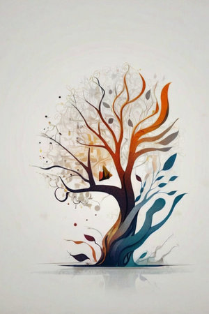 Abstract tree in the style of watercolor painting on white background.の素材