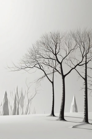 Trees in the snow, 3d rendering. Computer digital drawing.の素材