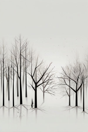 Dead trees in a foggy forest, 3d rendering. Computer digital drawing.の素材