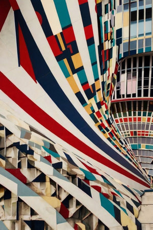 Bauhaus pattern background. Abstract background illustration featuring geometric shapes and bold colorsの素材