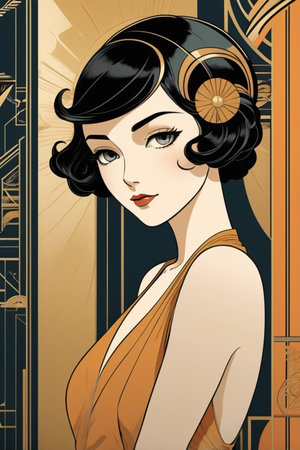 Anime poster Art Deco Design style illustrationの素材