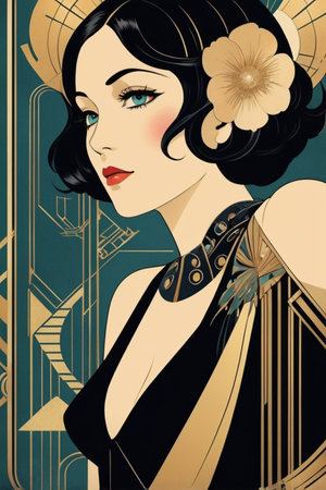 Anime poster Art Deco Design style illustrationの素材