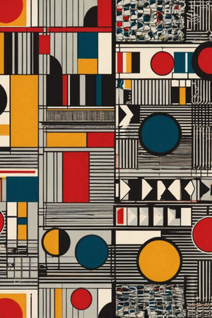 Bauhaus pattern background. Abstract background illustration featuring geometric shapes and bold colorsの素材