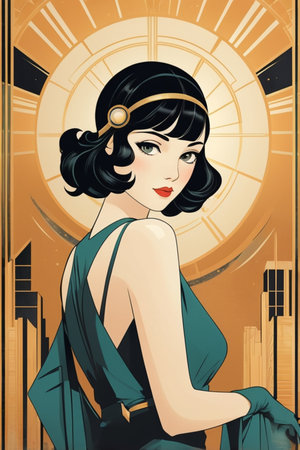 Anime poster Art Deco Design style illustrationの素材