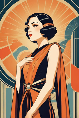 Anime poster Art Deco Design style illustrationの素材