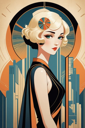Anime poster Art Deco Design style illustrationの素材