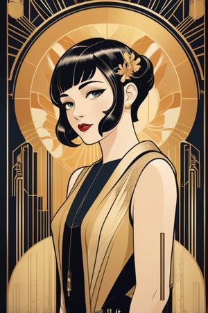 Anime poster Art Deco Design style illustrationの素材