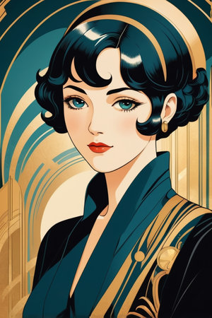 Anime poster Art Deco Design style illustrationの素材
