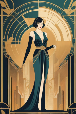 Anime poster Art Deco Design style illustrationの素材