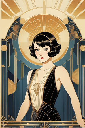 Anime poster Art Deco Design style illustrationの素材
