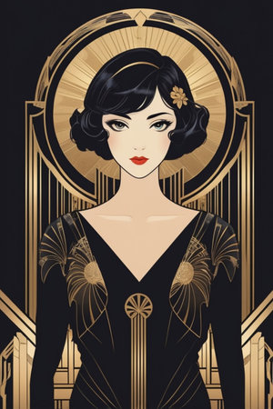 Anime poster Art Deco Design style illustrationの素材