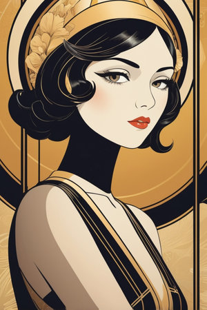 Anime poster Art Deco Design style illustrationの素材