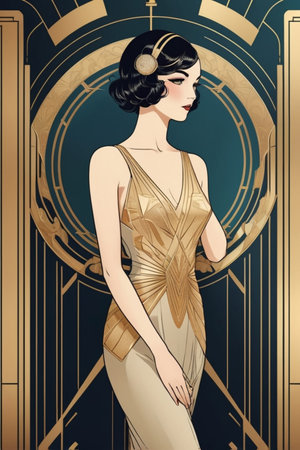 Anime poster Art Deco Design style illustrationの素材