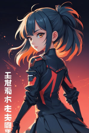 3D illustration of a Japanese anime cosplay girl with black hairの素材