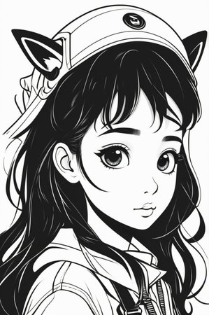 Beautiful girl in a sailor's cap.Vector illustration ready for vinyl cutting.の素材